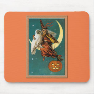 Nostalgic Happy Halloween Witch & Owl Mouse Mat