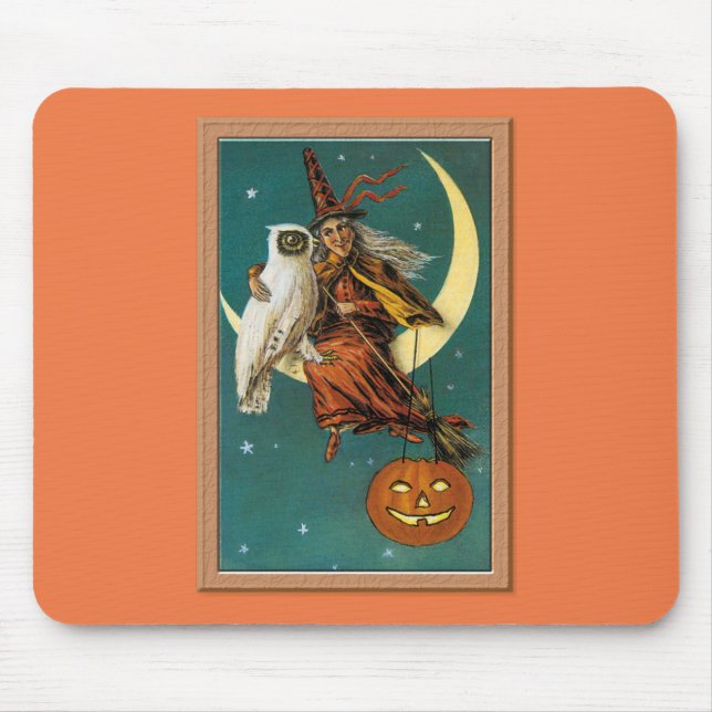 Nostalgic Happy Halloween Witch & Owl Mouse Mat (Front)