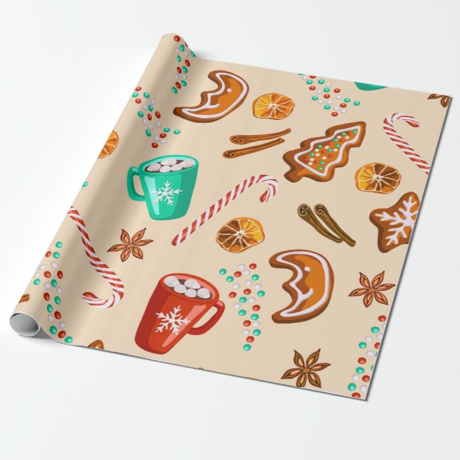 Nostalgic Holiday Cheer, Cookies,Cocoa,Candy Canes Wrapping Paper (Unrolled)