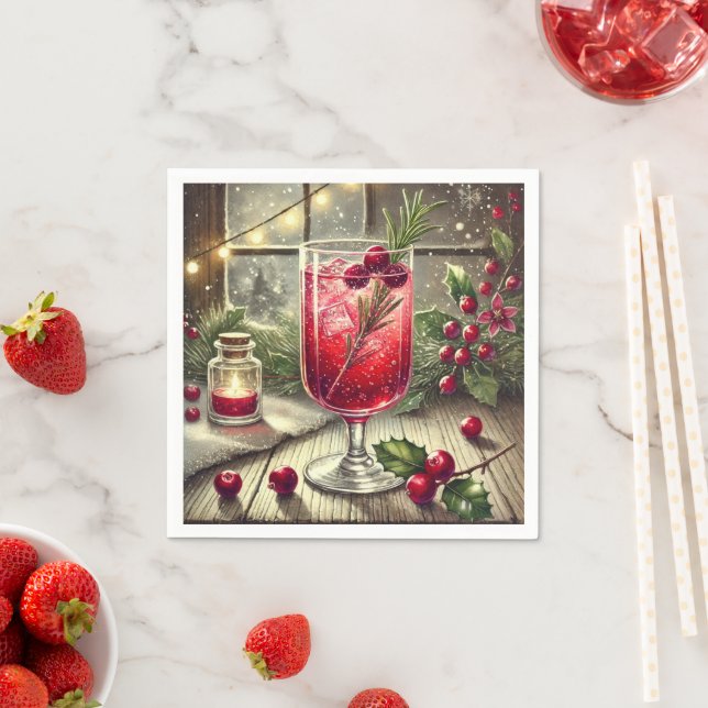 Nostalgic Holiday Drink Cranberry Spritz Découpage Napkin (Insitu)