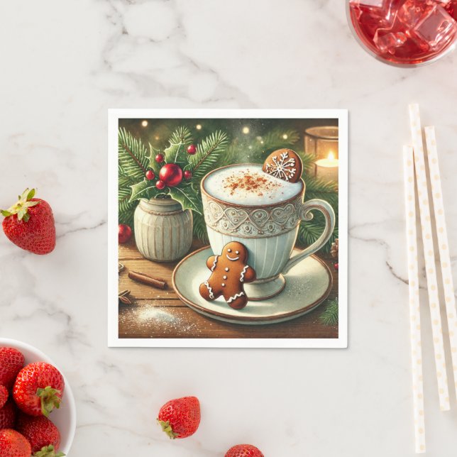 Nostalgic Holiday Hot Milk & Gingerbread Découpage Napkin (Insitu)