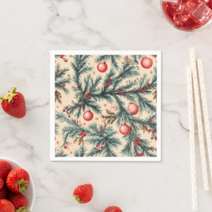 Nostalgic Holiday Ornaments and Branches Découpage Napkin