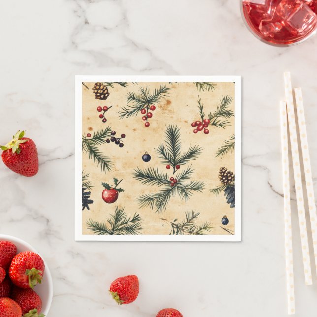 Nostalgic Holiday Pine on Parchment Découpage Napkin (Insitu)