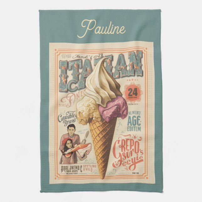 Nostalgic Ice Cream Dream Tea Towel (Vertical)