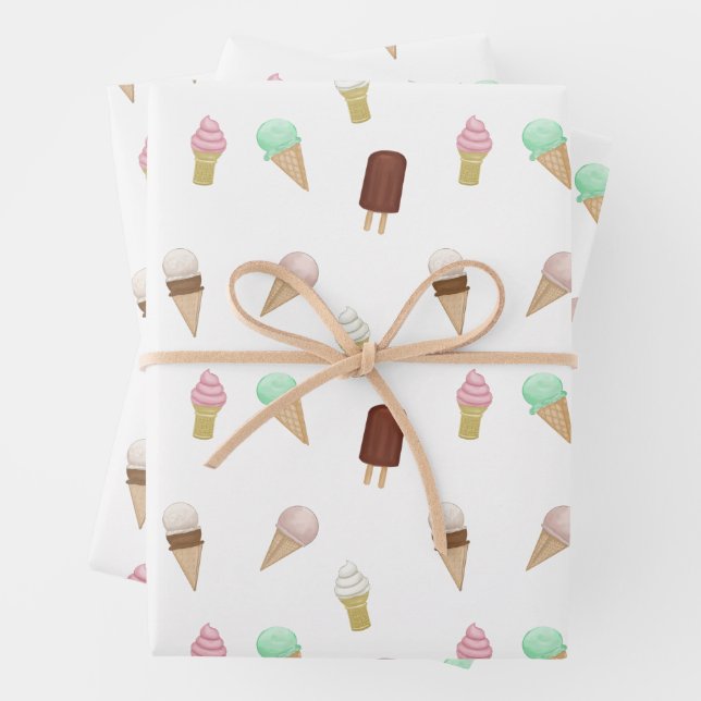 Nostalgic Ice Cream Parlour Birthday Party Wrapping Paper Sheet (In situ)