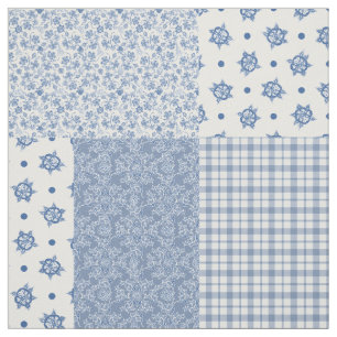 Nostalgic Indigo Blue Faux Patchwork Fabric