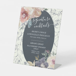 nostalgic indigo blush floral cocktail Sign