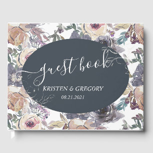 nostalgic indigo blush floral Wedding guest book