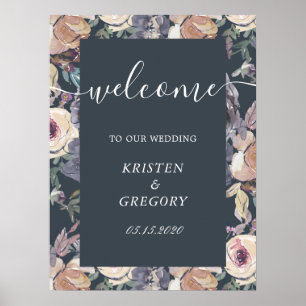 nostalgic indigo blush floral Wedding Welcome Poster