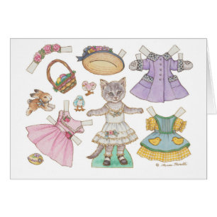 Nostalgic Kitty Cat Easter Paper Doll Card