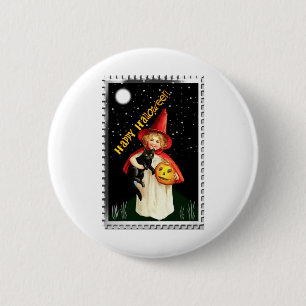 Nostalgic Little Girl, Jack-o’-lantern and Cat 6 Cm Round Badge