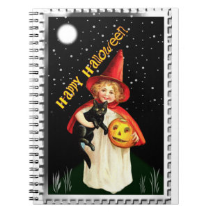 Nostalgic Little Girl, Jack-o’-lantern and Cat Notebook