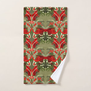 Nostalgic Mistletoe and Holly Christmas Hand Towel