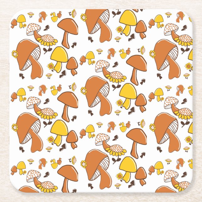 Nostalgic Mushroom Pattern Square Paper Coaster (Front)