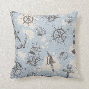 Nostalgic nautical themed blue pattern cushion