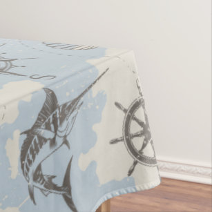 Nostalgic nautical themed blue pattern tablecloth
