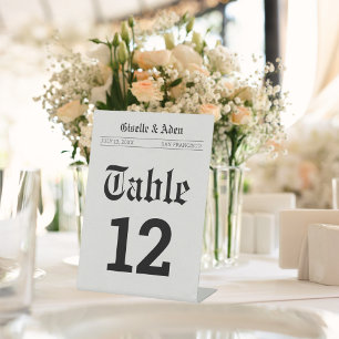 Nostalgic Newspaper Wedding Table Number Pedestal Sign