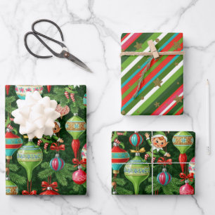 Nostalgic Noel: Elves & Ornaments Wrapping Paper Sheet