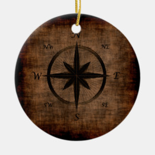 Nostalgic Old Compass Rose Design Ceramic Tree Decoration
