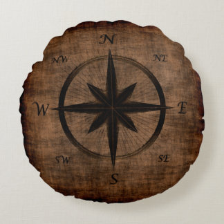 Nostalgic Old Compass Rose Design Round Cushion