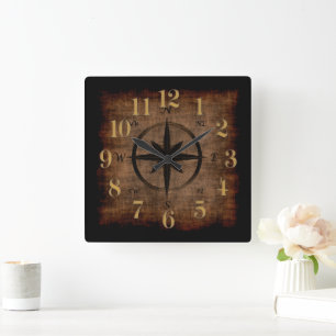 Nostalgic Old Compass Rose Square Wall Clock