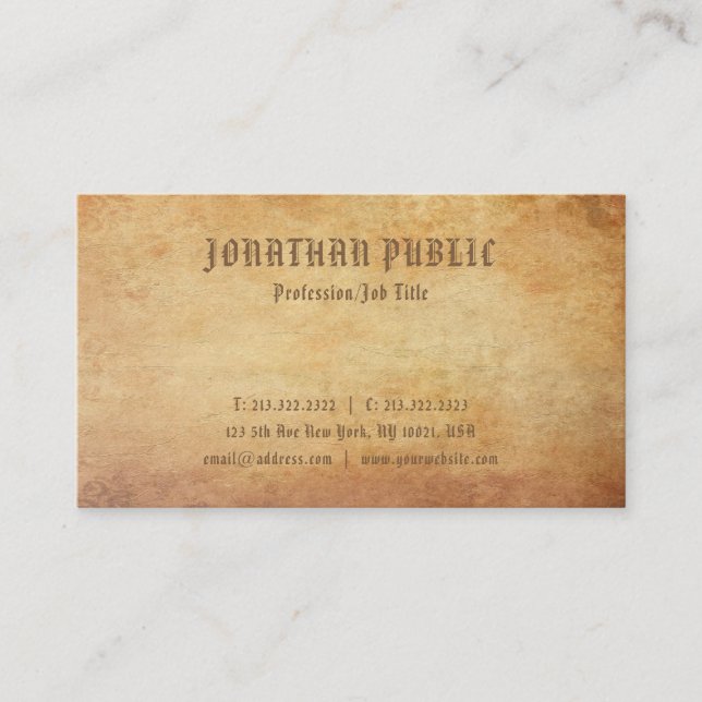 Nostalgic Old Paper Look Premium Thick Luxury Business Card (Front)