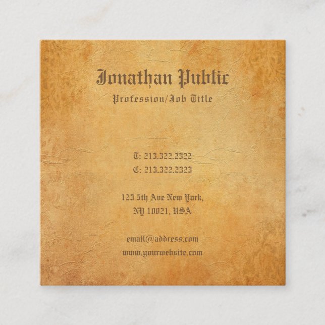 Nostalgic Old Paper Look Professional Creative Square Business Card (Front)