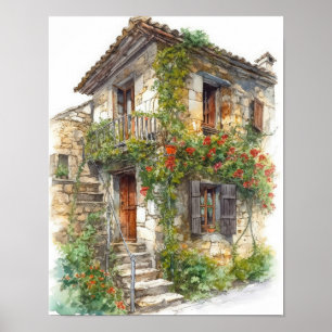 Nostalgic Old Stone Building in European Village Poster