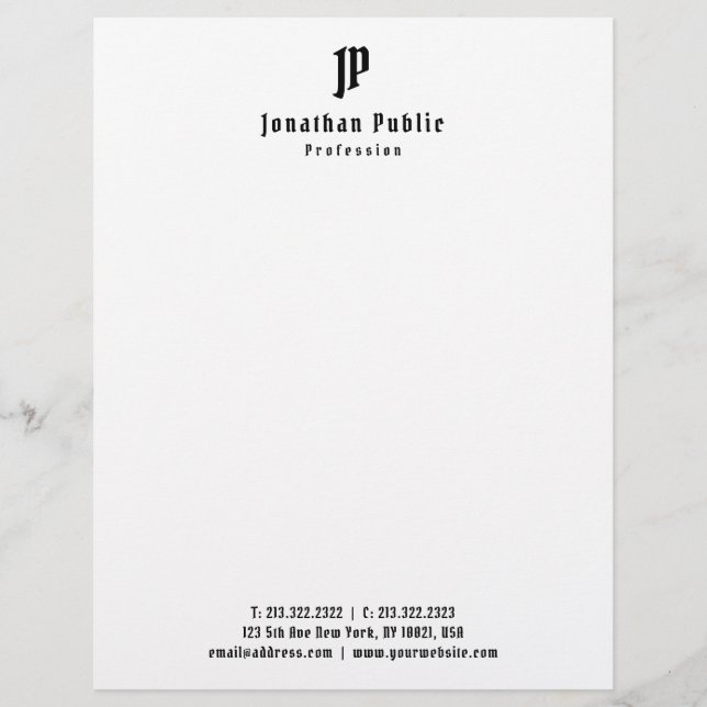Nostalgic Old Style Text Monogram Simple Template Custom Letterhead (Front)
