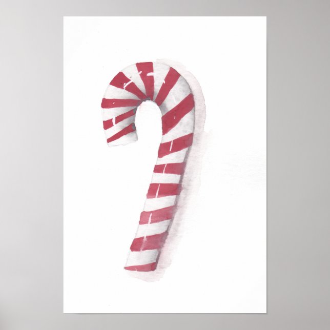 Nostalgic Peppermint Candy Cane Watercolor Poster (Front)