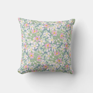 Nostalgic Pink Dog Roses Floral on Deep Blue Cushion