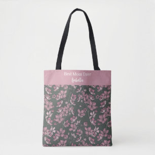 Nostalgic Pink Floral Best Mom Ever Custom Name Tote Bag