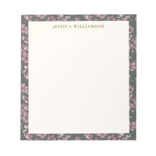 Nostalgic pink floral Personalised Name Notepad