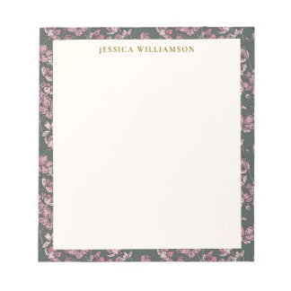 Nostalgic pink floral Personalised Name Notepad