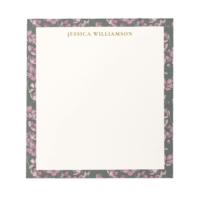Nostalgic pink floral Personalised Name Notepad (Front)
