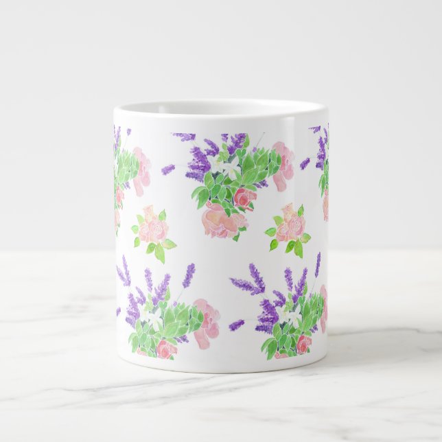 Nostalgic Pink Roses, Mock Orange Blossom, Lavende Large Coffee Mug (Front)