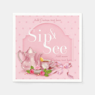 Nostalgic Pink Tea Time Sip & See Baby Party Napki Napkin