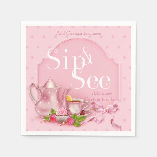 Nostalgic Pink Tea Time Sip & See Baby Party Napki Napkin (Front)