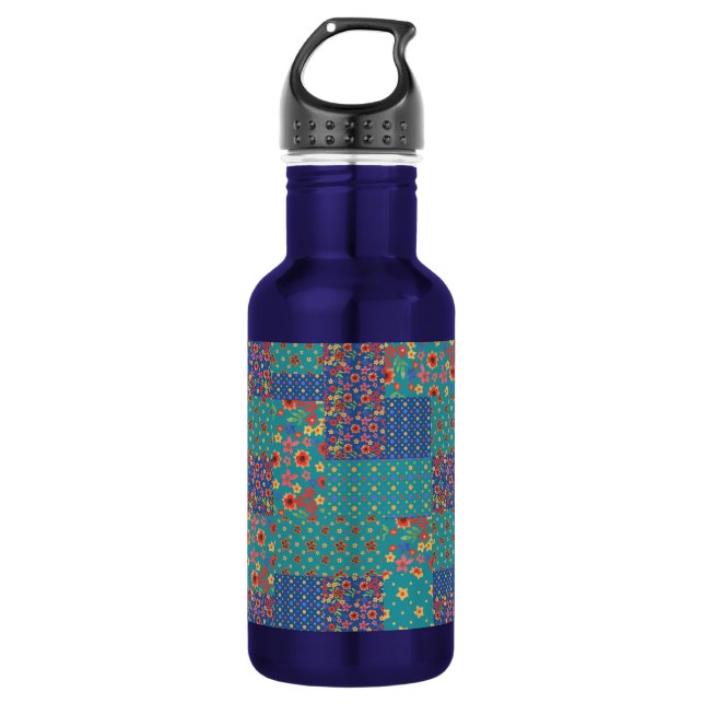 Nostalgic Prints Faux Patchwork Water Bottle (Front)
