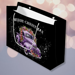 Nostalgic Purple truck Home for Christmas Large Gift Bag