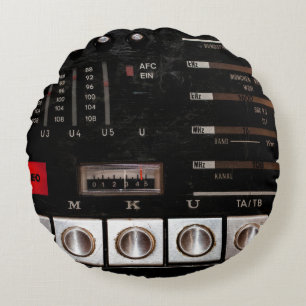 Nostalgic Radio: Stereo Button Display Round Cushion