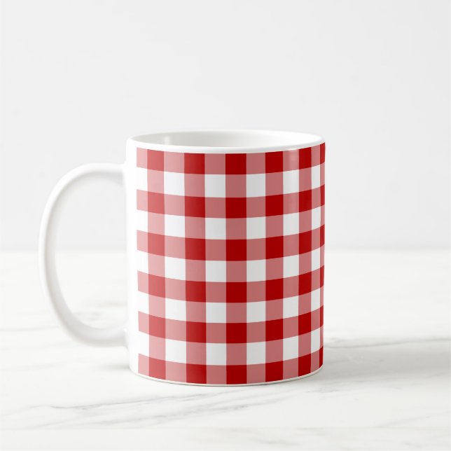 Nostalgic Red and White Gingham Pattern Coffee Mug (Left)
