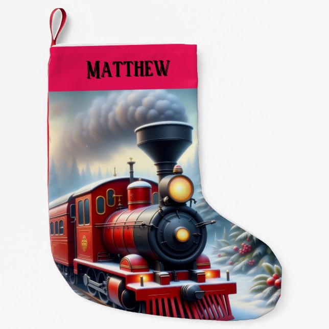 Nostalgic Red Train Christmas Stocking (Front)