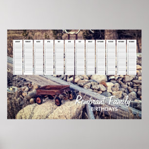 Nostalgic Red Wagon Family Birthday Calendar Poster