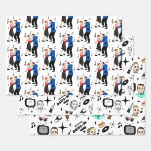 Nostalgic Retro 1950's Style  Wrapping Paper Sheet