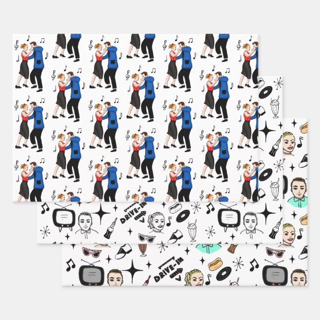 Nostalgic Retro 1950's Style  Wrapping Paper Sheet (Set)