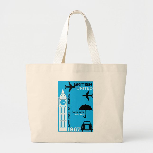 Nostalgic Retro Airline Poster Large Tote Bag (Front)