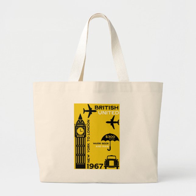 Nostalgic Retro Airline Poster Large Tote Bag (Front)