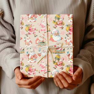 Nostalgic Retro Santa Claus-Christmas in Pink Wrapping Paper
