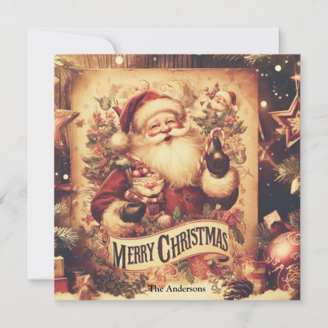 Nostalgic retro Santa Claus smiling muted colours Holiday Card (Front)